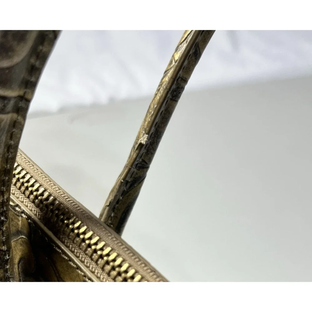 Maxx New York Floral Embossed Patent Leather Satchel Gold Zip Top Shoulder Bag